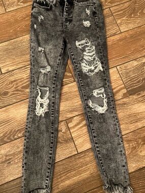 Flying Monkey Black Acid Wash Distressed Skinny Jeans